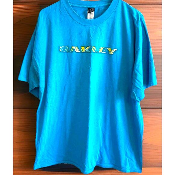 VTG Oakley T-Shirt Mens EYE Design Graphic 90s Blue Geo Design Skater Surfer XL - Picture 1 of 14